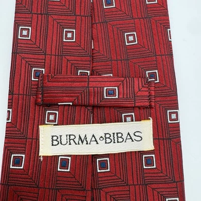 Birmania Bibas Corbata Rojo Geométrico Cuadrado Patrón Clásico Seda Negocios Prendas para el Cuello Foto 1 de 4