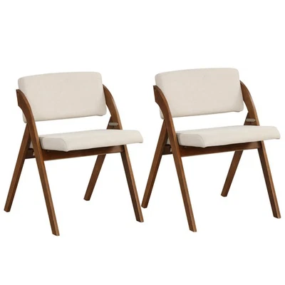 Set of 2 Dining Chairs Folding Kitchen Chair with Rubber Wood Legs Padded Seat - Image 1 of 4