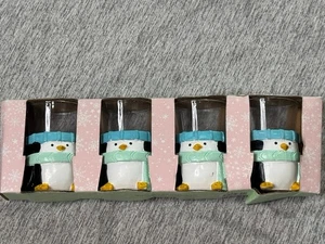 Peppermint & Pine 4 Penguin Shot Glasses Winter Holiday Pastel - Picture 1 of 5