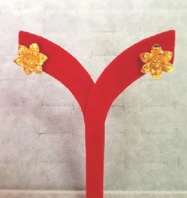 Flower Earrings 22K Gold Plated Traditional Costume Jewelry Dangle Stud Flora - Image 1 of 4