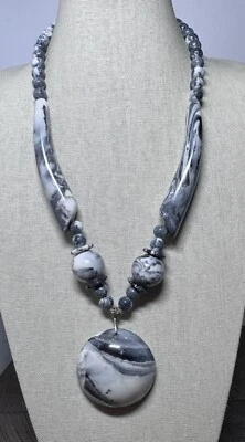 黑白大理石纹串珠项链大胆厚吊坠 26 — 第 1/4 张图片