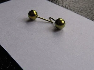 New Titanium Gold Color Stud 6mm Ball Earrings Hypoallergenic Allergy Free - Picture 1 of 3