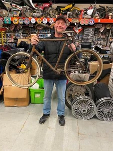 1890's Vtg Boys Bicycle Wood Wheel Skip tooth Antique Man Cave Fixed Gear Seat - Picture 1 of 24