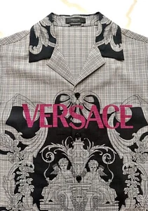Versace Men’s Plaid Barocco Logo Shirt Size IT 50 / US 40 Made In Italy - Picture 1 of 13