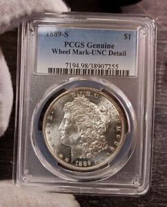 1889-S $1 Morgan Silver Dollar PCGS Genuine Wheel Mark  Unc Det Item # 1154