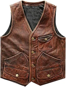 Men’s Real Leather Motorcycle Waxed Tan Brown Distressed Leather Biker Jacket - Picture 1 of 7