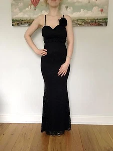 New Classic Gorgeous Ladies Womens Black Lace Flowers Long Evening Dress - Picture 1 of 3