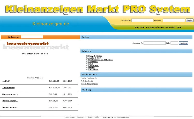 Kleinanzeigen Markt PRO System - PHP-Script - Bild 1 von 1