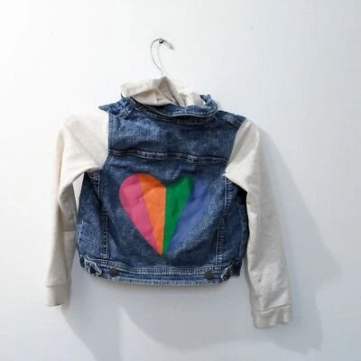TUCKER + TATE Heart Graphic Hooded Denim Jean Jacket, Girls 8 - Image 1 of 4