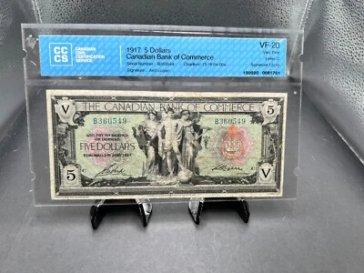1917 Canadian Bank of Commerce $5 Bank Note Graded CCCS VF-20 SN#B360549 - Image 1 of 4