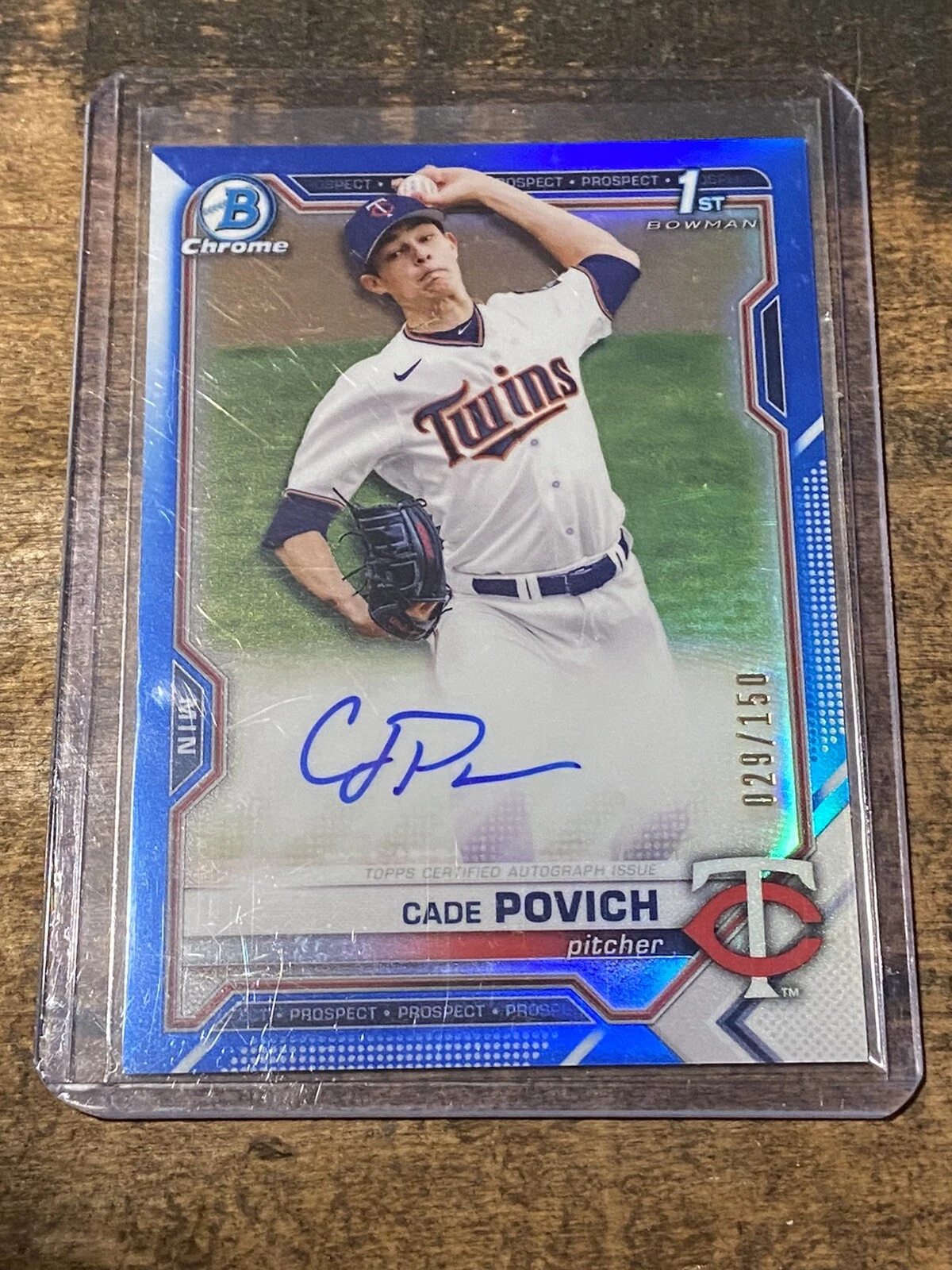 2021 Bowman Chrome Draft Cade Povich Blue Refractor Auto /150 Orioles 1st RC