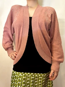 Vintage Australian 1980s Barricade Pink Cardigan Knit Sweater Embroidered AU 8/S - Picture 1 of 10