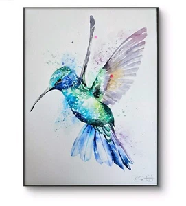 Original watercolour painting signed by Elle Smith Art of A Hummingbird , decor - Picture 1 of 7