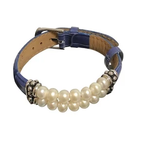 Honora Genuine Leather Sterling Silver Double Strand Pearl Row Bracelet NWOT - Picture 1 of 6