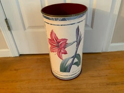 Soporte paraguas de hojalata vintage metal rojo Amaryllis Bresiliensis papelera con impresión botánica Foto 1 de 4