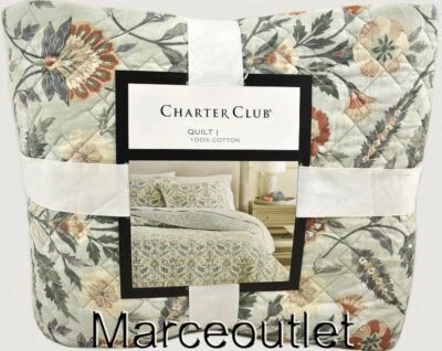 Charter Club Jacobean Border COMPLETO/QUEEN Algodón Edredón y Almohadas Conjunto Multi Foto 1 de 4