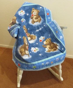 Handmade Baby Quilt Comforter Bears on Clouds Boys Blue 34 1/2" X 43" - Picture 1 of 3