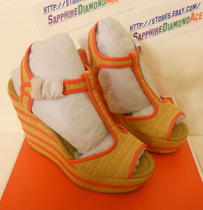 COACH GENEVA WEDGE NATURAL/BRIGHT CORAL Platforms Shoes  A0845 Size 9 M  NEW!