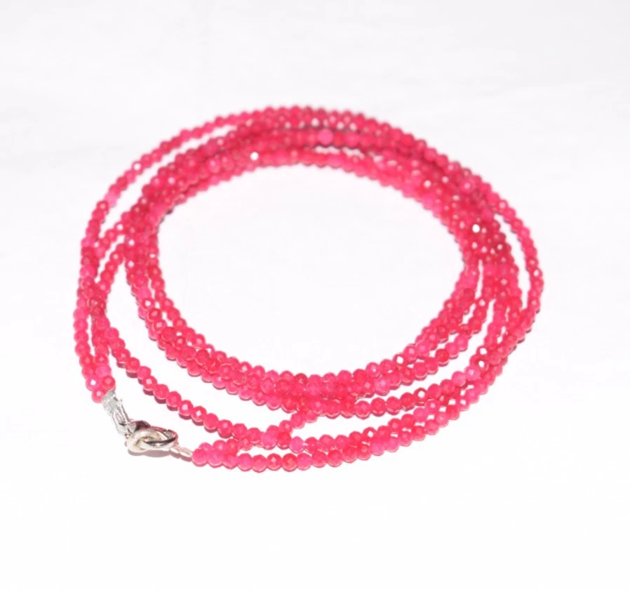 Natural Rubí Rojo Piedra Preciosa 2.5MM Perlas con Caras 925 Plata 36" 2 Capas - Imagen 1 de 4