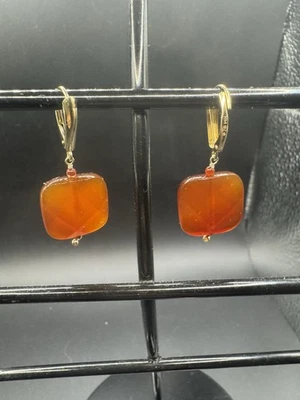 Zimmerman Brothers ZB 14Kt Yellow Gold Carnelian Dangle Earrings Lever Back - Image 1 of 4