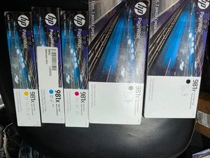 Set 4 Original Versiegelt HP 981Y Schwarz -981X Gelb Magenta Cyan Tinte NEU GEN Versiegelt - Bild 1 von 2