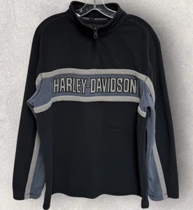 Harley Davidson Pullover Fleece 1/4 Zip Jacket Black Gray Mens Medium 24”x30” - Picture 1 of 4