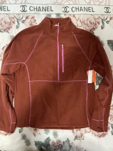 NWT Women’s Bass Outdoor Fleece Half Zip Sweater Size Xl Burnt Orange And Pink - Foto 1 di 4