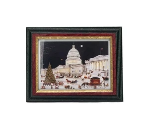 Holidaymakers at the Capitol by Carol Dyer Matte Folk Art Framed Print Christmas - Picture 1 of 10