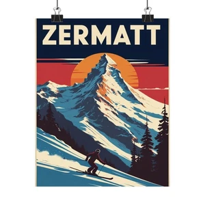 Póster de esquí vintage Zermatt, póster de esquí - Imagen 1 de 25