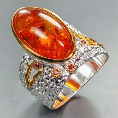 Anillo Vintage 7 quilates Ámbar Natural Anillo Plata de Ley 925 Talla 9/R442641 Foto 1 de 4