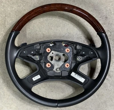 🌟Mercedes-Benz GL ML R X164 W164 09-12 OEM Wood Black Leather Steering Wheel - Image 1 of 4