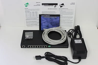 DIGI 50000992-01 ETHERLITE 8 TERMINAL SERVER WITH AC ADAPTER NEW OPEN BOX - Image 1 of 4