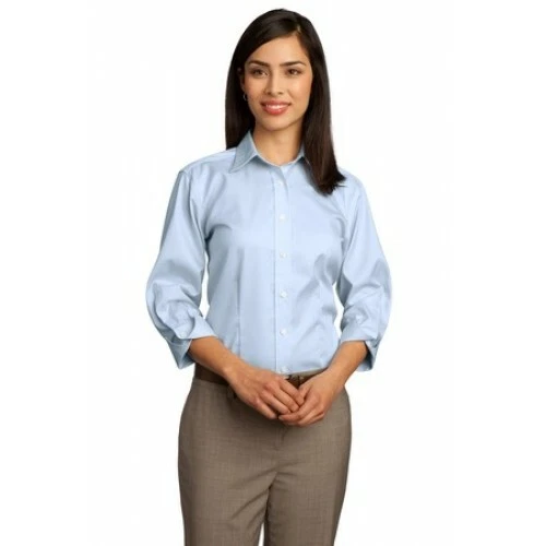 NEW! LADIES' RED HOUSE-RH61-3/4-SLEEVE DOBBY NON-IRON BUTTON-DOWN SHIRT-LT. BLUE - Image 1 of 1