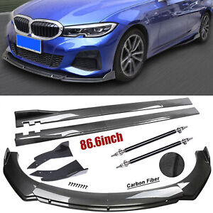 For BMW Fiber Front Bumper Lip Spoiler 86.6" Side Skirt Kit/