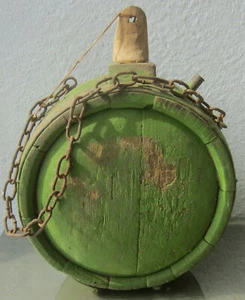 Pittura verde pea antico primitivo FUSTO BOTTE DI LEGNO FUSTO mensa con manico - Foto 1 di 12