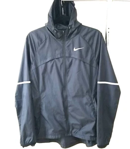 Nike Shield Running Jacket Womens Large Black Vents Front Back Zip Pockets Hood - Picture 1 of 10