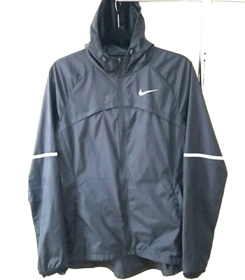 Nike Shield Running Jacket Womens Large Black Vents Front Back Zip Pockets Hood - Image 1 of 4