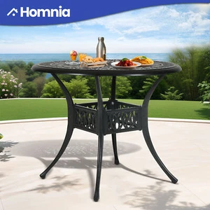 35" Aluminum Patio Black Dining Table w/ Umbrella for Garden Pool Outdoor Picnic - Picture 1 of 11