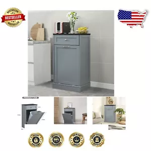 Stylish 10 Gallon Tilt-Out Trash Cabinet with Polished Finish & Hidden Drawer - Picture 1 of 8