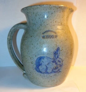 Brocca ceramica terracotta vintage grigio marrone maculato 1990 coniglio pasquale blu - Foto 1 di 7