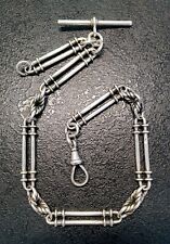 Antique Silver Ornate Trombone & Love Knot Link Albert Pocket Watch Chain 35.5g.