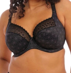 Elomi Kim Bra Black Size 40JJ Full Cup Side Support Plunge Lace Geometric 4340 - Picture 1 of 3