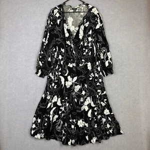 Autograph Dress Womens 18 Black White Viscose Tiered Smock Midi Button Up - Picture 1 of 7