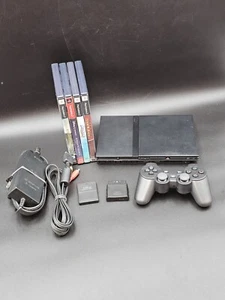 Sony PlayStation 2 PS2 Slim Console Bundle Lot W/ 4 Games, Memory Card +, Tested - Picture 1 of 13