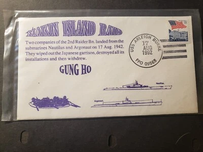 USS ARLEIGH BURKE DDG-51 海军封面 1992 年 MAKIN ISLAND RAID 第二 RAIDER Bn Cachet — 第 1/2 张图片