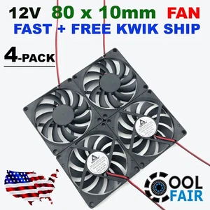 12V 80mm x 10mm Cooling Case Fan 8010 2pin 80x80x10mm DC for PC Computer 4 Pcs - Picture 1 of 7