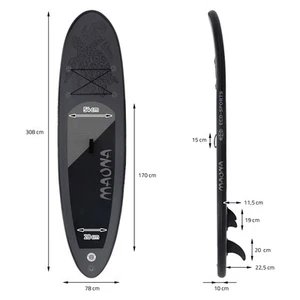 Maona Stand-Up SUP-Board (308 × 76 × 10 cm) in Schwarz – inkl. Pumpe, Traget - Bild 1 von 8