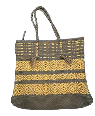 Bolso de Hombro De Colección Años 70 Boho Marrón Tejido Nylon Cremallera Patrón Geométrico Foto 1 de 4