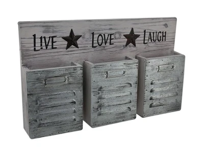 Scratch & Dent Shabby Finish Live Love Laugh 3 Pocket Wall Organizer - Image 1 of 4
