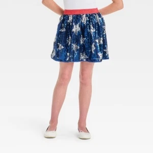 Girls&#39; 4th of July Sequin Skirt - Cat &#38; Jack&#8482; Navy Blue - Picture 1 of 4